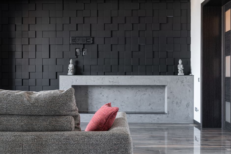 Dark living room with dramatic black walls. Dark living room with dramatic black walls.