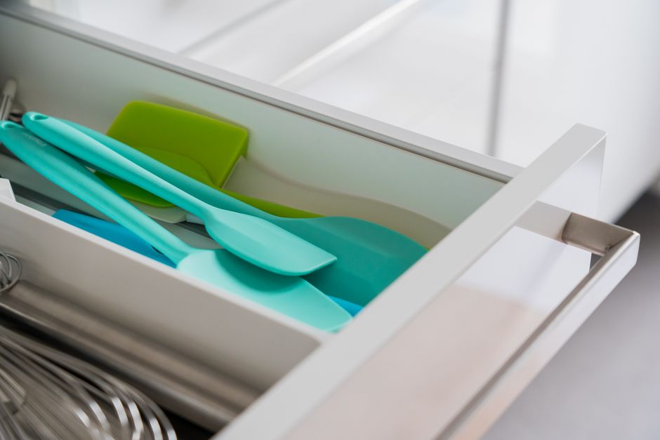 Colorful silicone spatulas in a kitchen. Colorful silicone spatulas in a kitchen.