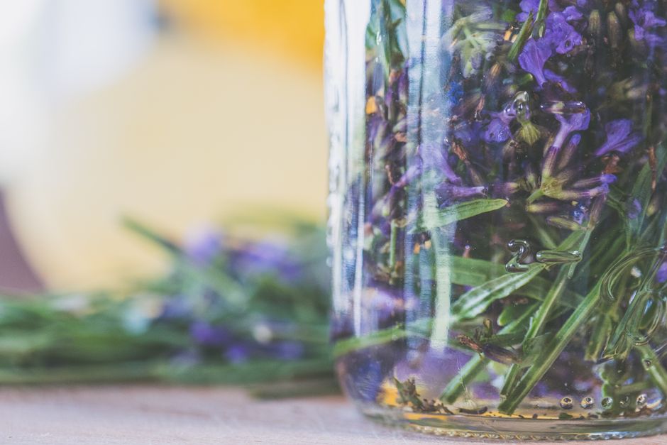 Close-up of dried lavender in cozy living room. Close-up of dried lavender in cozy living room.